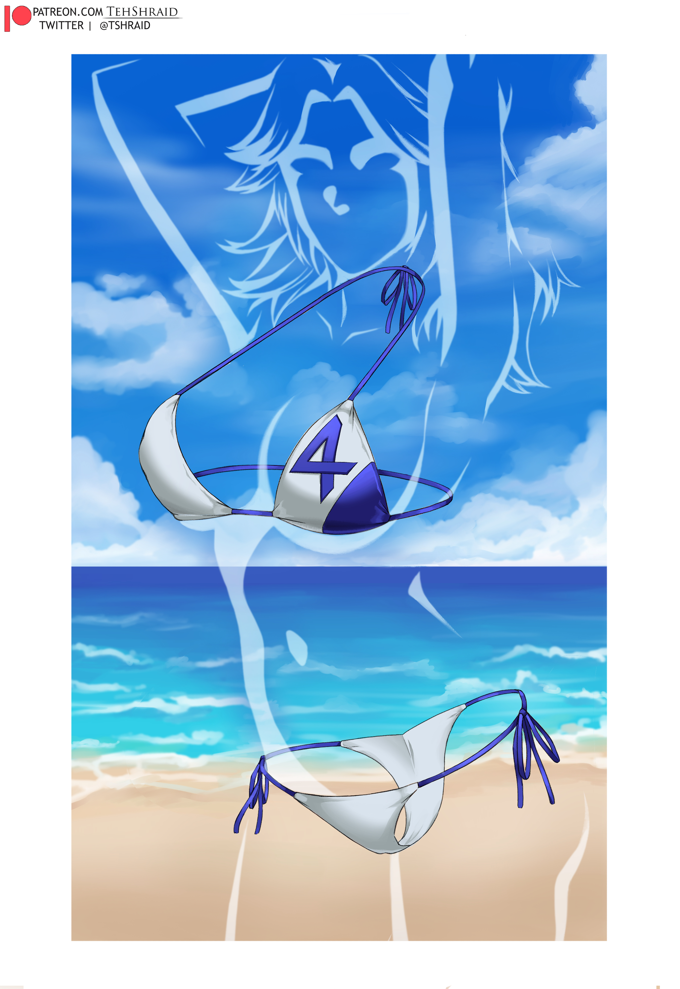 2d, barely clothed, beach, bikini, clothed, clothes, clothing, curvaceous, curvaceous body, curvaceous female, curvaceous figure, curvaceous hips, curvy, curvy body, curvy female, curvy figure, curvy hips, fantastic four, female, female focus, female only, invisible, invisible woman, invisible woman (marvel rivals), marvel, marvel comics, marvel rivals, ocean, ocean background, see-through, string bikini, sue richards, sue storm, superheroine, tshraid