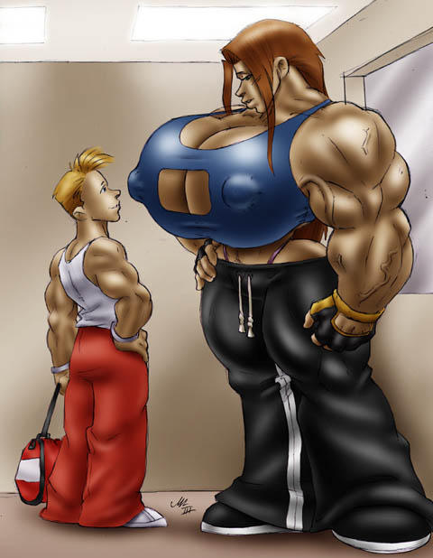 1boy1girl blonde_hair erect_nipples female g.e-hentai gideon gideon-hoss gideonhoss huge_breasts huge_muscles human male muscles muscular_female sportswear terry_torpedoes veiny_muscles