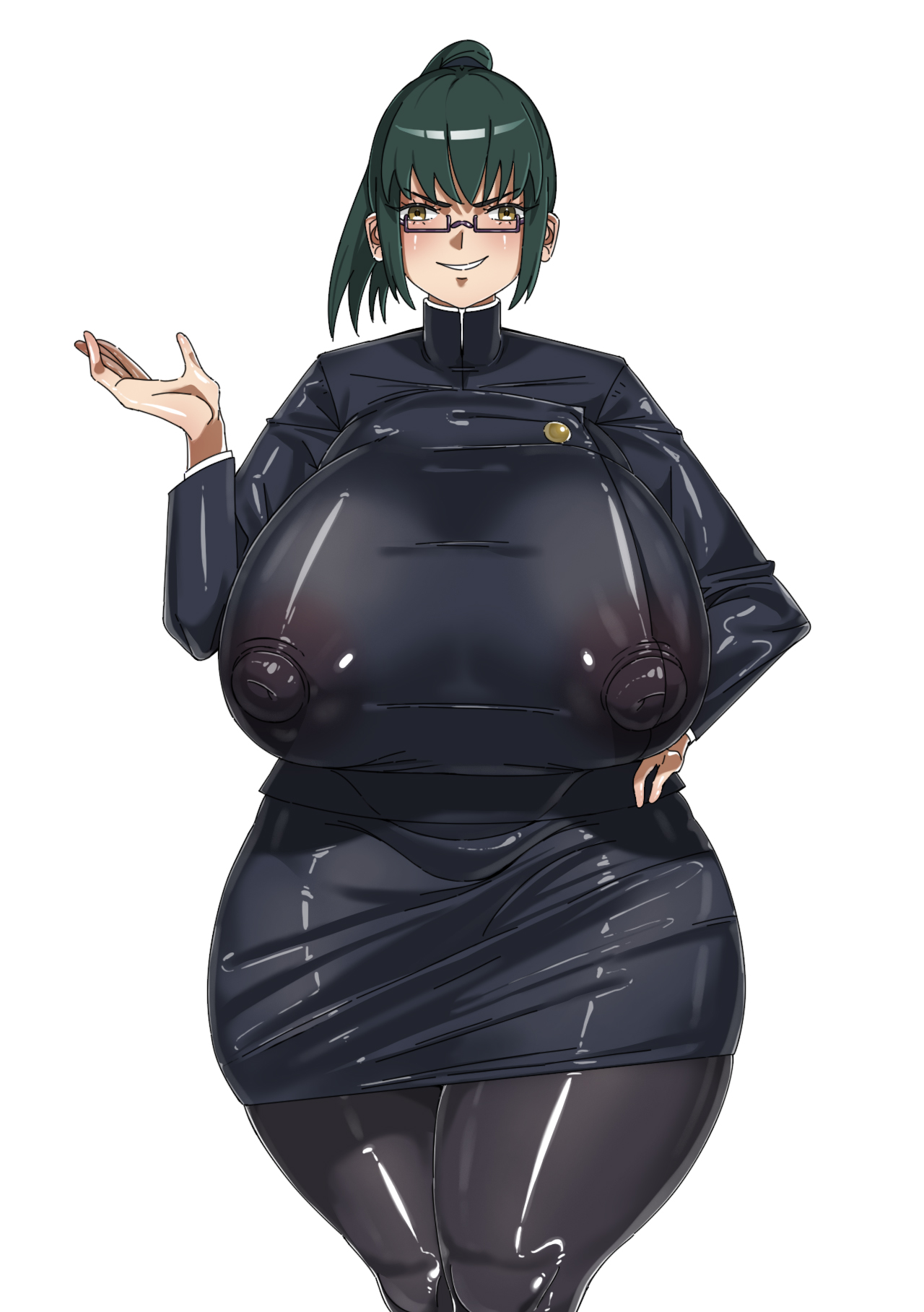 big ass, big breasts, big butt, big nipples, big thighs, breasts, event13, female, glasses, jujutsu kaisen, large ass, large breasts, nipple bulge, nipples, nipples visible through clothing, thicc, thicc ass, thicc thighs, thick ass, thick butt, thick hips, thick legs, thick thighs, thighs, tight clothing, tight fit, uniform, wide hips, zenin maki
