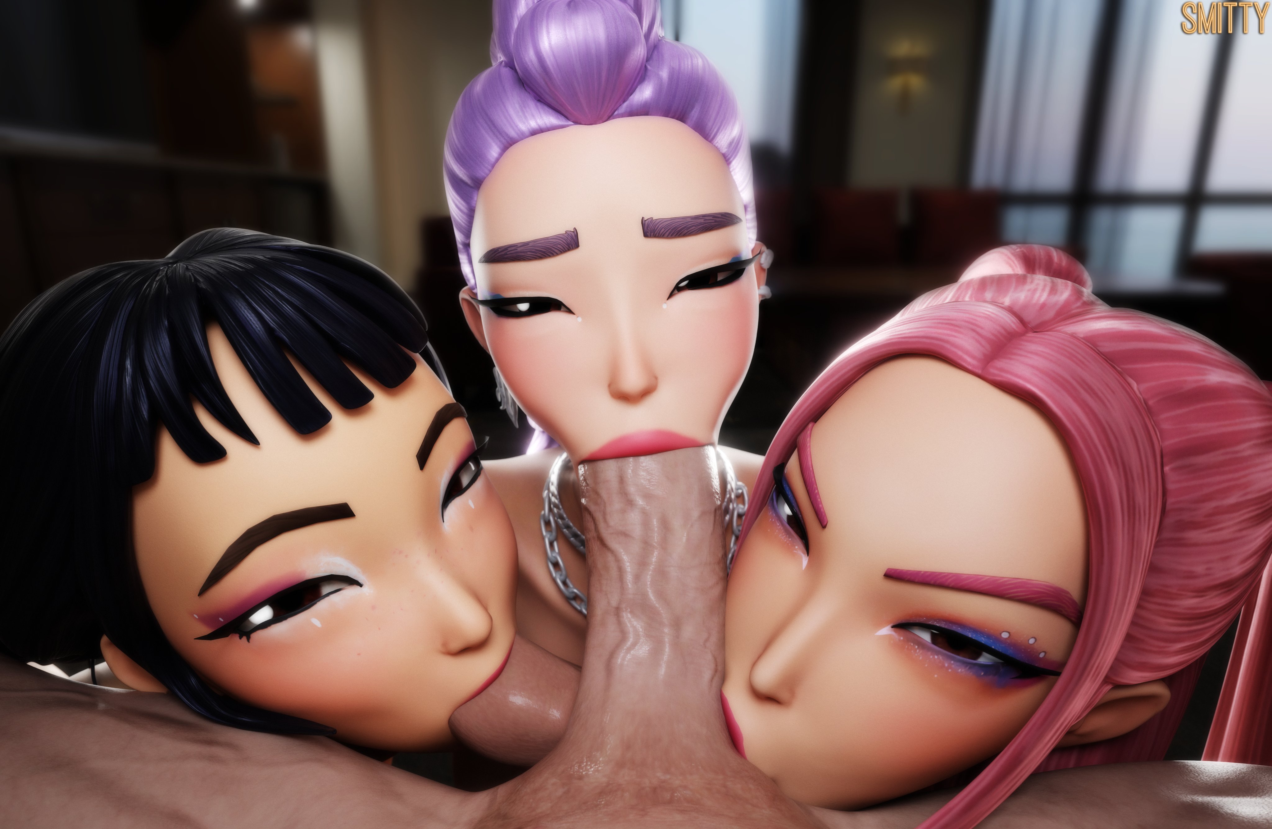 1boy, 3d, 3girls, abby (kpop demon hunters), balls, balls sucking, collaborative fellatio, fellatio, female, fffm foursome, fortnite, fortnite: battle royale, foursome, huntrix, kpop demon hunters, looking at viewer, male, male pov, mira (kpop demon hunters), penis, pov, pov eye contact, rumi (kpop demon hunters), smitty34, sucking balls, sucking penis, triple fellatio, uncensored, zoey (kpop demon hunters)