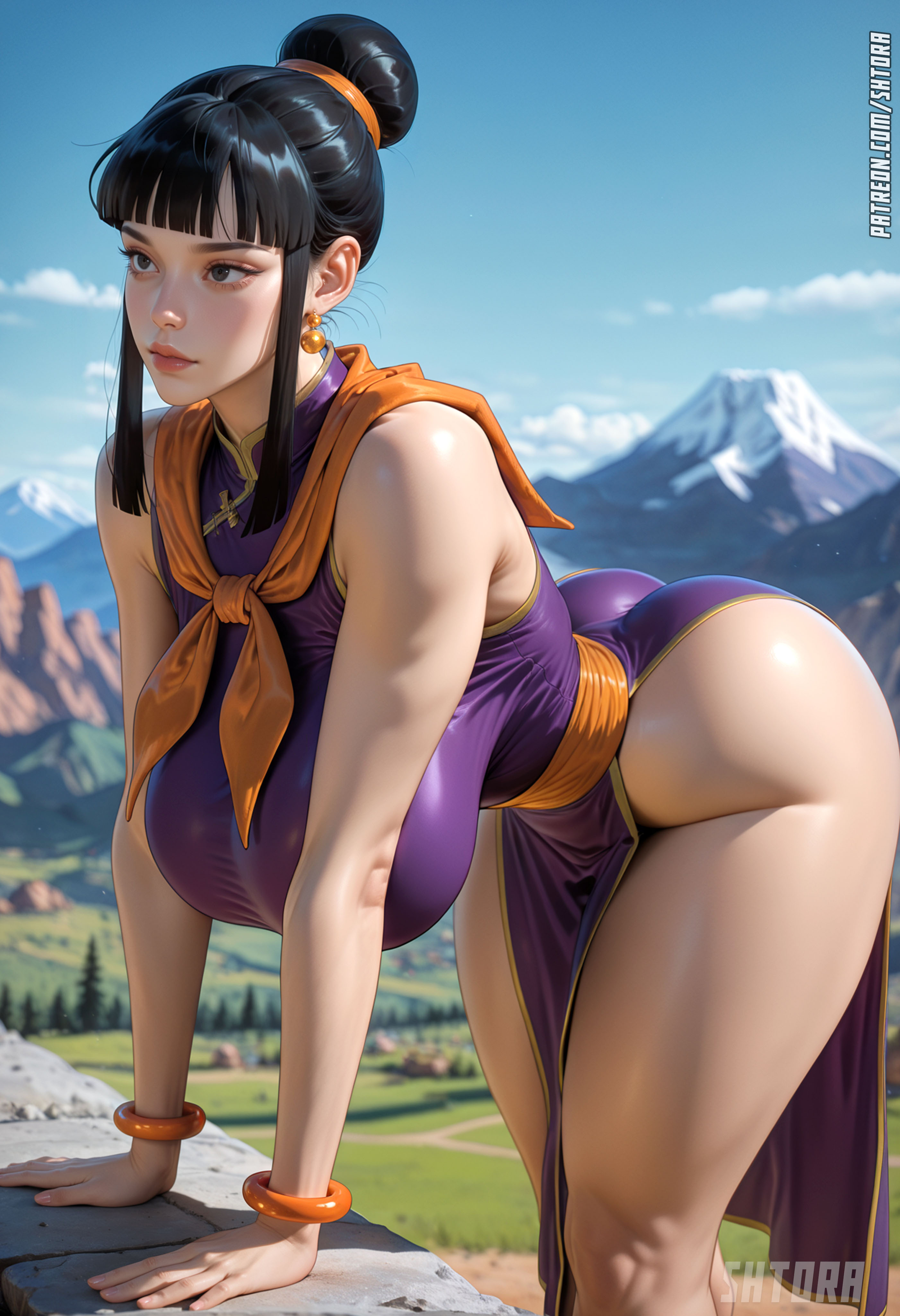 ai generated, ass, big ass, big breasts, breasts, chichi, curvaceous, curvy, curvy female, curvy figure, dragon ball, dragon ball z, female, female only, milf, muscular, muscular female, shtora, thick thighs