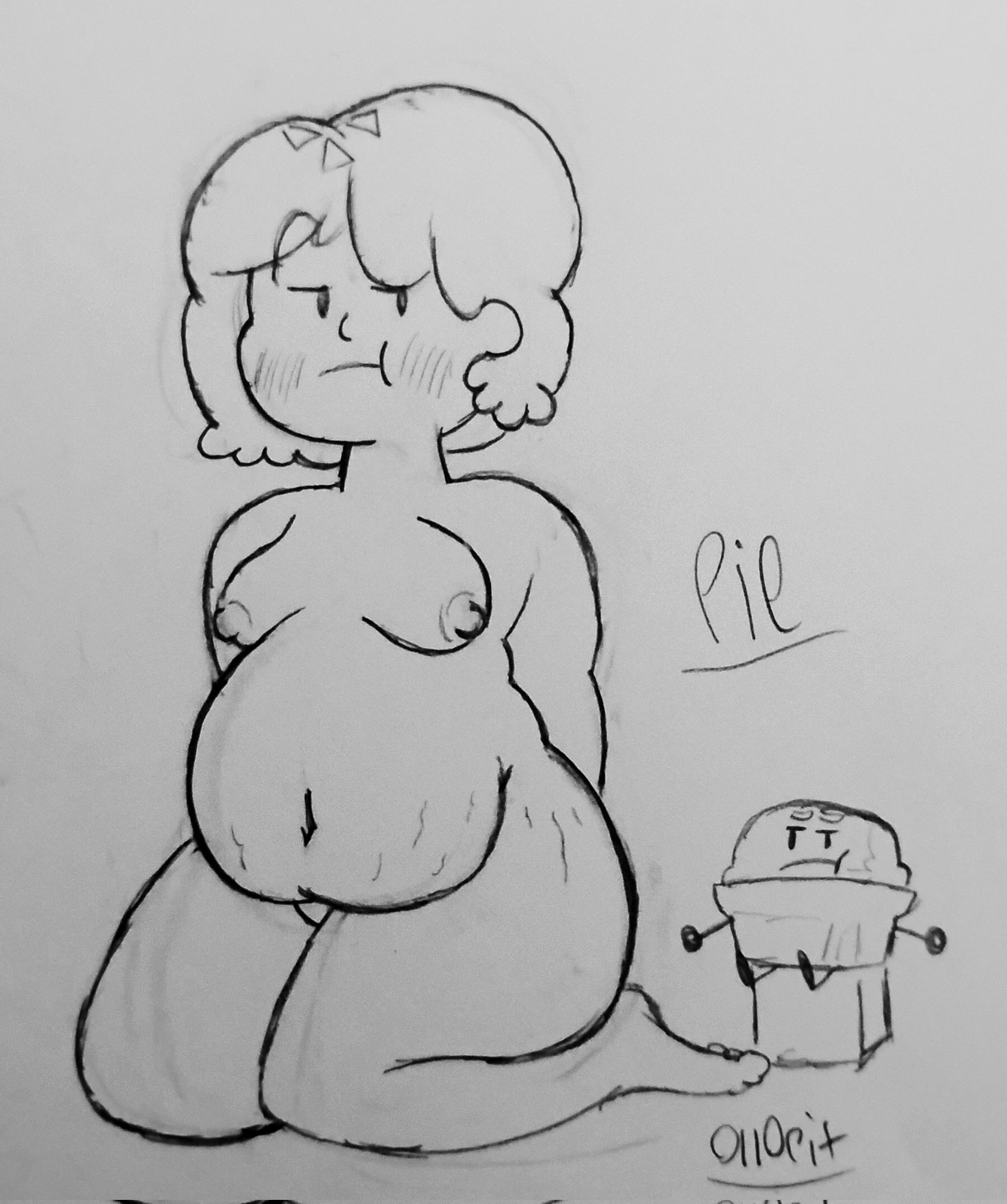 battle for dream island, bfdi, big ass, blush lines, breasts, chubby female, female, humanized, object show, object shows, ollopit272, pie (bfdi), sketch, tagme