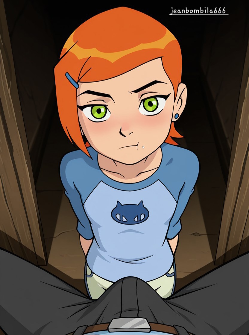 ai generated, ben 10, ben 10 (classic), bulge, cartoon network, female, gwen tennyson, gwen tennyson (classic), jeanbombila666, male, masturbation, partial male