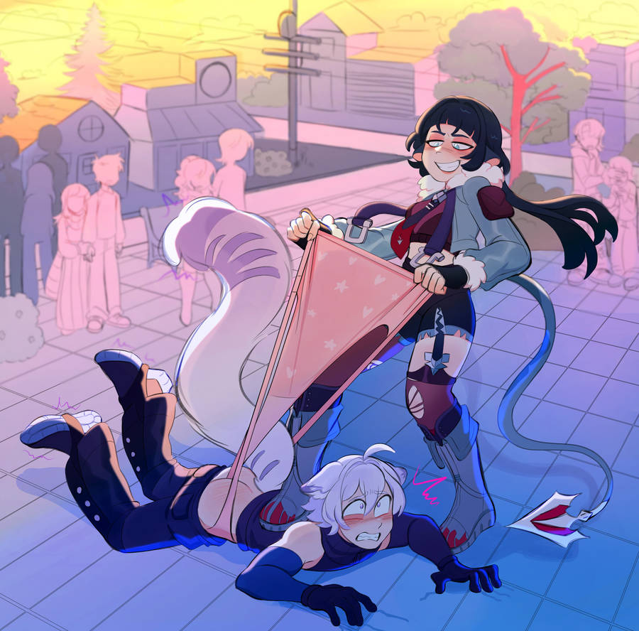 1boy, 1girls, ass crack, blush, blush lines, bully, bullying, bullying another, butt crack, cat ears, cat furry, cat tail, catboy, cute underwear, female, furry, furry female, furry male, humiliation, jane doe (zenless zone zero), male, mouse ears, mouse girl, mouse tail, mousegirl, panties, perky ass, public humiliation, seth lowell, wedgie, wedgie boy, wedgied male, wedgies, zenless zone zero