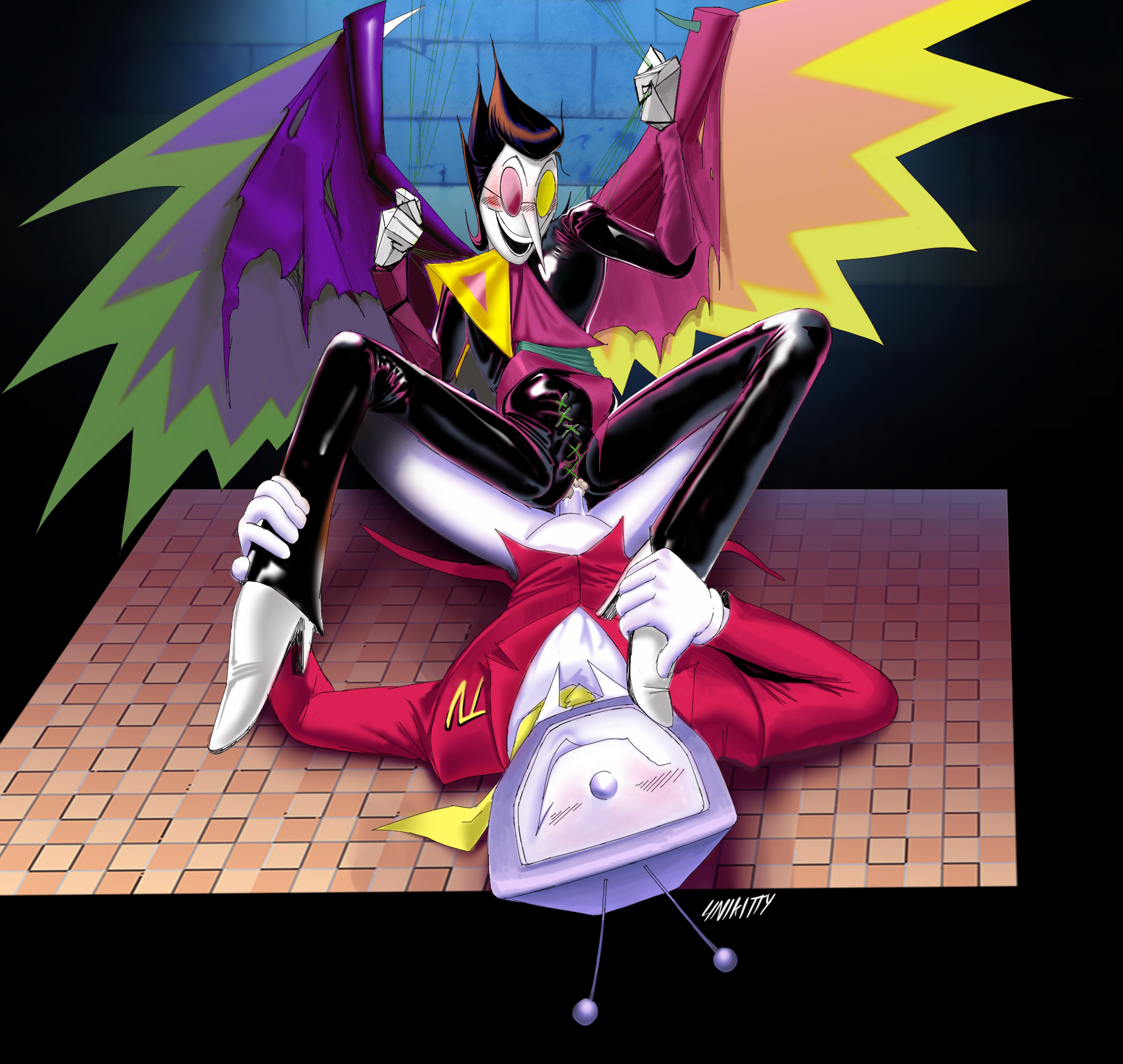 4nikitty, antennae, black hair, boot fetish, boots, cum, cum in pussy, cum inside, cumming, deltarune, deltarune chapter 2, deltarune chapter 3, dick, female, latex, male, penis, plushophilia, pussy, shiny pants, smile, smiling, spamtenna, spamton g spamton, spamton neo, tenna (deltarune), tv head, wings, yaoi