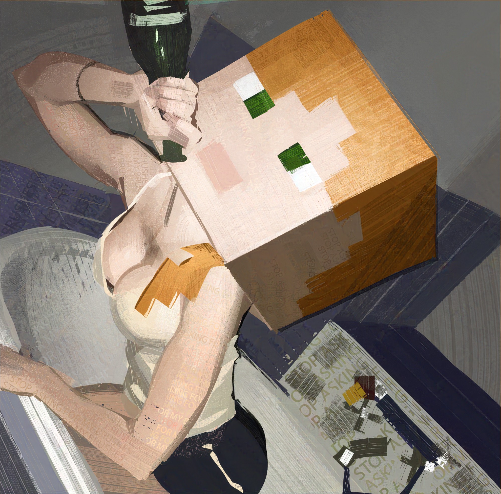alcohol, alex (minecraft), antwolph, bottle, breasts, cleavage, drinking, female, green eyes, medium breasts, minecraft, orange hair, photoshop, realistic, square head, when you see it