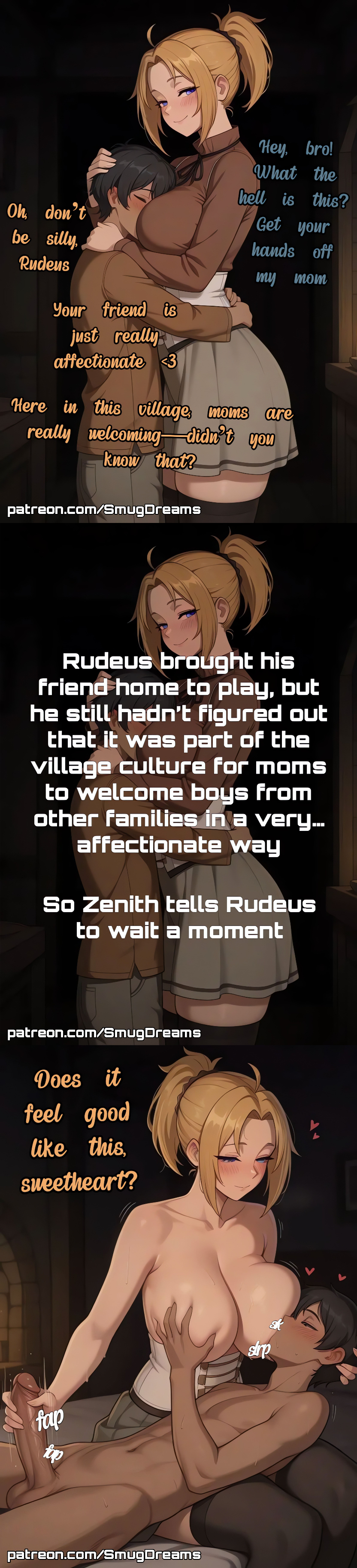 ai generated, blonde hair, caption, captions, cheating, comics, cuckold, milf, mommy, netorare, ntr, zenith greyrat