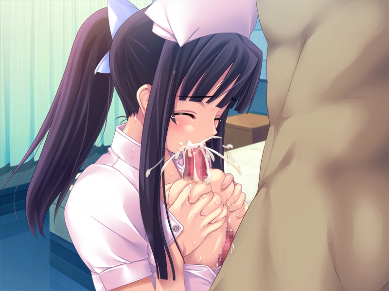 black_hair breast_grab breasts censored closed_eyes cum cum_in_mouth fellatio female hair human mahara_miko mahara_miko_~okiyome_wa_aiyoku_inbi_ni~ male no_bra nurse open_clothes open_shirt oral paizuri parthenon penis ponytail shirt skindentation softcircle straight sweat tear tied_hair yaya_hinata