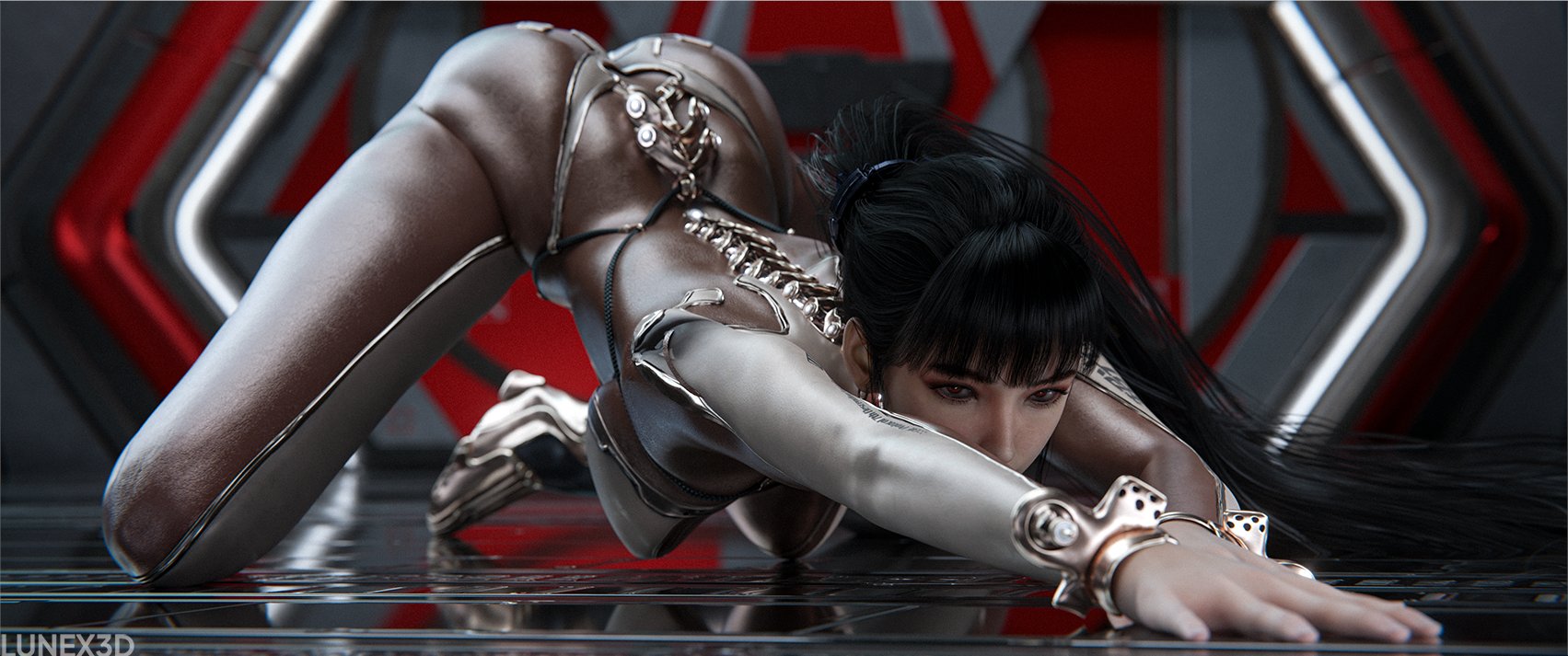 1girls, 2025, 3d, 3d (artwork), all fours, alluring, asian, asian female, ass, ass cleavage, ass up, big ass, big breasts, big butt, black hair, bodysuit, breasts, cleavage, curvaceous, curvaceous body, curvaceous female, curvaceous figure, curvaceous hips, curvy, curvy body, curvy female, curvy figure, curvy hips, enticing, eve (stellar blade), female, hips, hourglass figure, long hair, looking at viewer, lunex3d, ponytail, red eyes, seducing, seductive, seductive look, seductive pose, shift up, shiny, shiny ass, shiny butt, shiny clothes, skin tight, stellar blade, teasing, teasing viewer, temptation, tempting, tempting viewer, thick, thick ass, thick breasts, thick butt, thick hips, thick thighs, tight clothes, tight clothing, voluptuous, voluptuous female, waist, wide hips