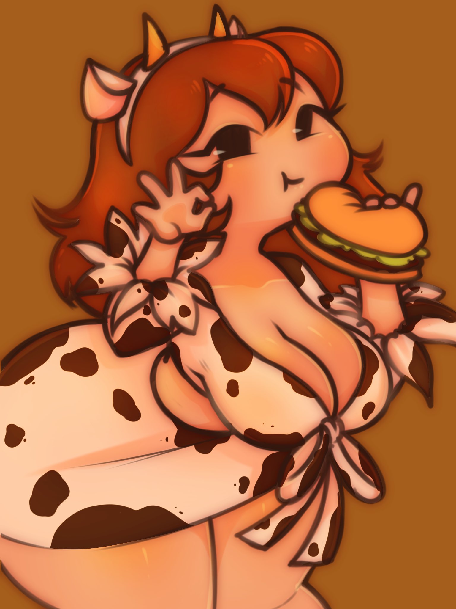 5hitzzzu, auburn hair, boombita, burger, cow girl, cow print, female, friday night funkin, funcu, funculicious, girlfriend (friday night funkin), meatcuteshii, pinkbobatoo, skiddioop, stereodaddy