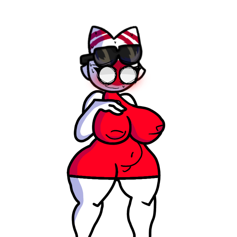 big_breasts cat_ears countryhumans countryhumans_girl female female_only girlfriend_(cosplay) girlfriend_(friday_night_funkin)_(cosplay) japan_(countryhumans) nipple_bulge nipples_visible_through_clothing red_dress sleeveless_dress sunglasses sunglasses_on_head thick_thighs wide_hips