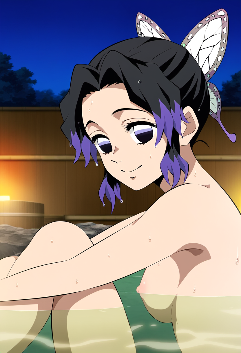 ai_generated completely_nude from_side hair_ornament hentai_world kimetsu_no_yaiba kochou_shinobu legs nipples onsen sexually_suggestive