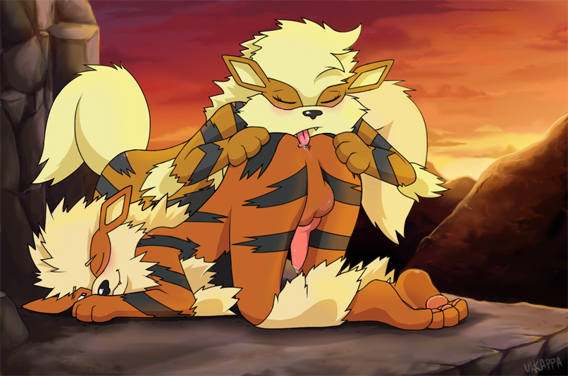 ambiguous_gender anal anthro anthro_only arcanine ass_up balls blush canine chest fur furry looking_back male one_closed_eye oral pawpads penis pokemon pokemon_(species) precum rimming tongue tuft ukkappa