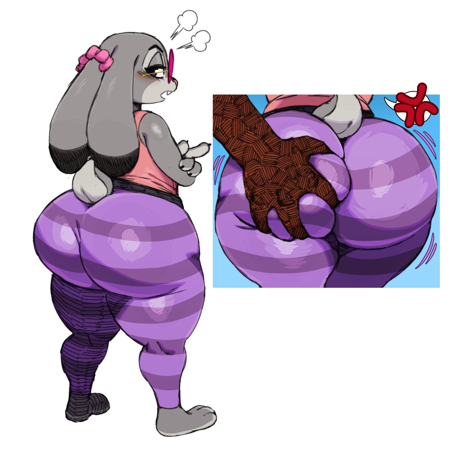 1girls, anger vein, angry, anthro, artist request, ass, ass focus, ass grab, back, back view, barefoot, blush, bunny, character request, crossed arms, fat ass, female, female focus, furry, glasses, grey body, grey fur, judy hopps, milf, nick wilde, rabbit, sexy, source request, sssonic2, tagme, tail, thick, thick ass, thick thighs, zootopia