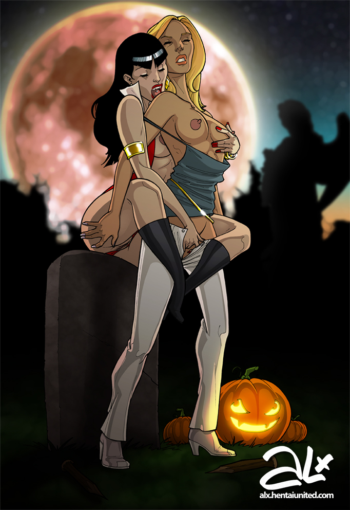 2girls alx_(fuckit) buffy_summers buffy_the_vampire_slayer crossover female halloween multiple_girls the_buffyverse vampirella yuri