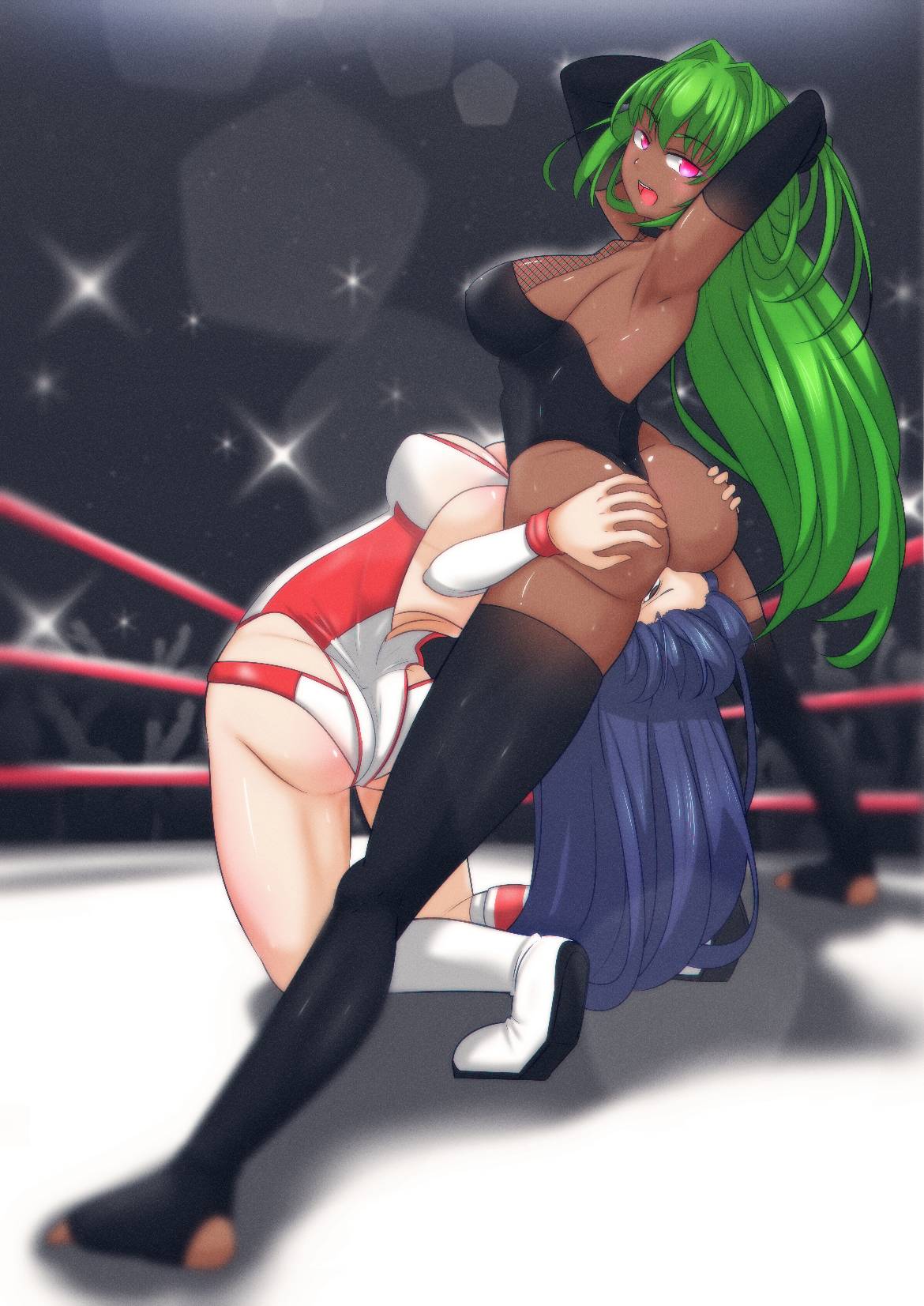 2girls, ass, ass focus, between ass, between legs, between thighs, big breasts, butt focus, cant breathe, crushed by ass, damsel in distress, dark skin, dark-skinned female, eyes rolling back, face between ass, face between cheeks, face between legs, face between thighs, facesitting, fat ass, fat butt, female, female focus, female only, female/female, femsub, forced, forced yuri, grabbing, grabbing ass, groping, groping ass, hagiwara sakura, large boobs, large breasts, lesbian, lesbian domination, oc, ryona, sekai de ichiban tsuyoku naritai!, sweat, sweating, sweaty body, thick ass, thick thighs, trying to break free, trying to escape, wrestling, wrestling ring, wrestlingryona, yuri