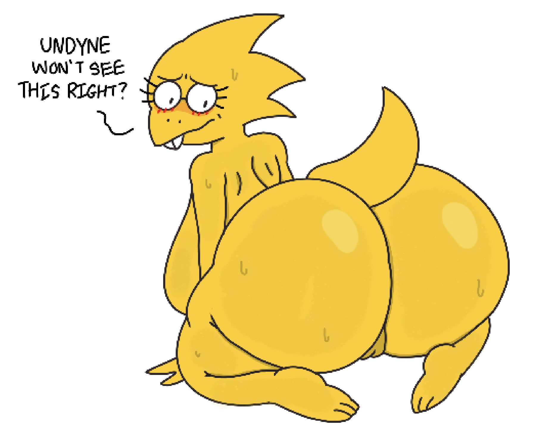 1girls, 2025, 2d, 2d (artwork), 2d artwork, alphys, anthro, ass, barefoot, big ass, big breasts, blush, blushing female, blushing profusely, completely nude, completely nude female, dialog, dialogue, digital art, digital drawing (artwork), digital media (artwork), embarrassed, embarrassed nude female, fat, fat ass, female, female only, full body, furry, furry female, glasses, looking back, naked, naked female, nude, nude female, pussy, reptile, reptile humanoid, reptile tail, reptilian, solo, solo female, tagme, tail, text, theslashfive, undertale, undertale (series), vagina, yellow skin