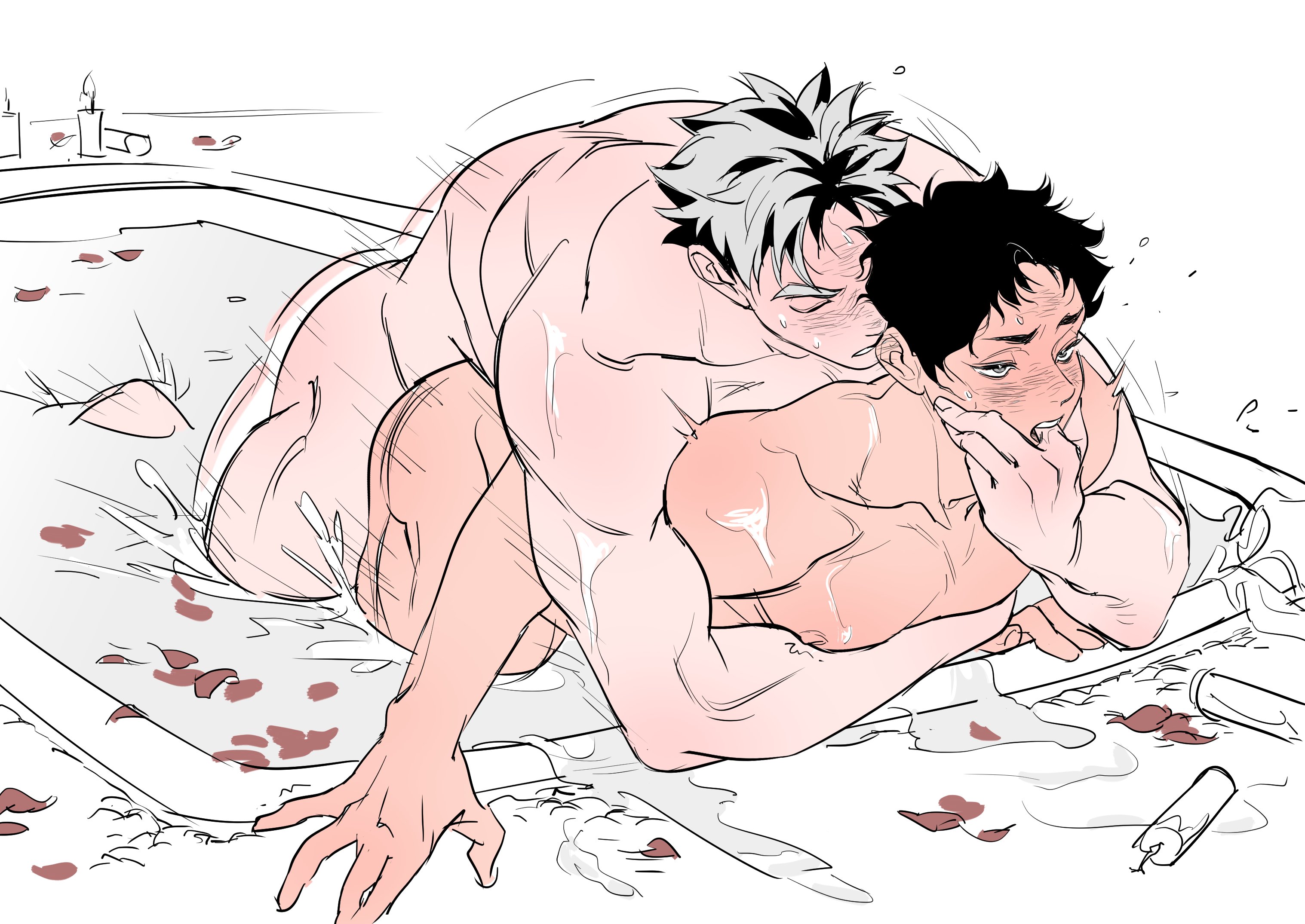 akaashi keiji, bara, bokuto koutarou, chellechan, gay, haikyuu!!, male, male focus, male only, muscular, muscular male, yaoi