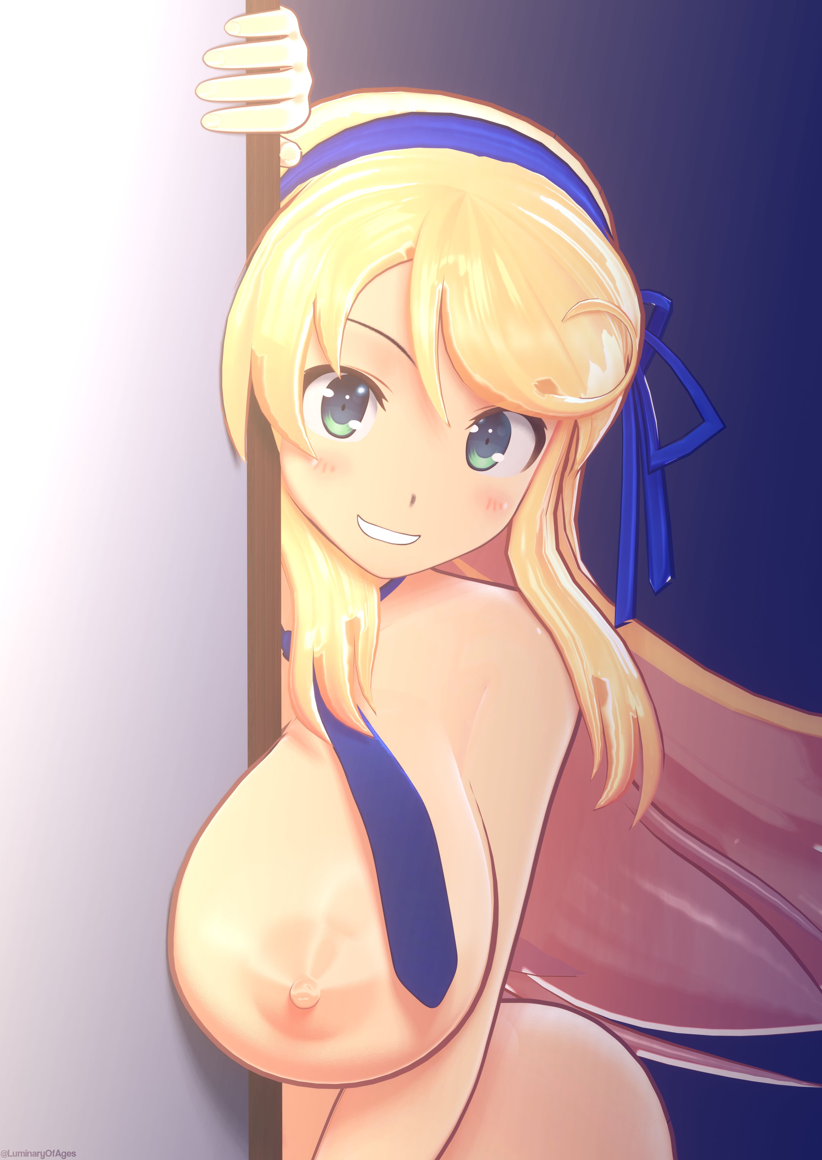 1girls, 3d, 3d (artwork), big breasts, blonde hair, breasts, female, female only, katsuragi (senran kagura), light-skinned female, luminaryofages, naked, nipples, nude, nude female, senran kagura, solo