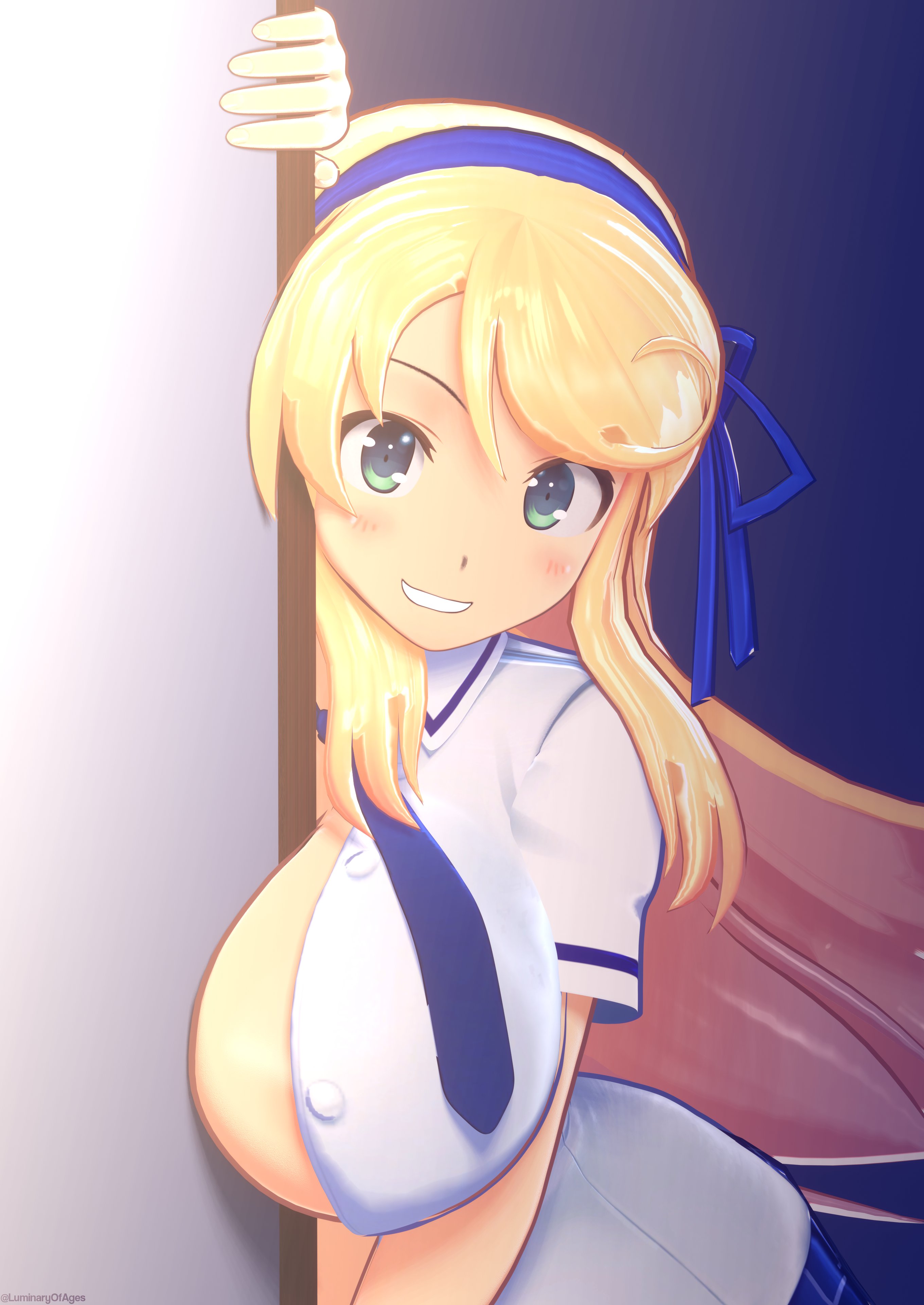 1girls, 3d, 3d (artwork), big breasts, blonde hair, breasts, female, female only, katsuragi (senran kagura), light-skinned female, luminaryofages, senran kagura, solo