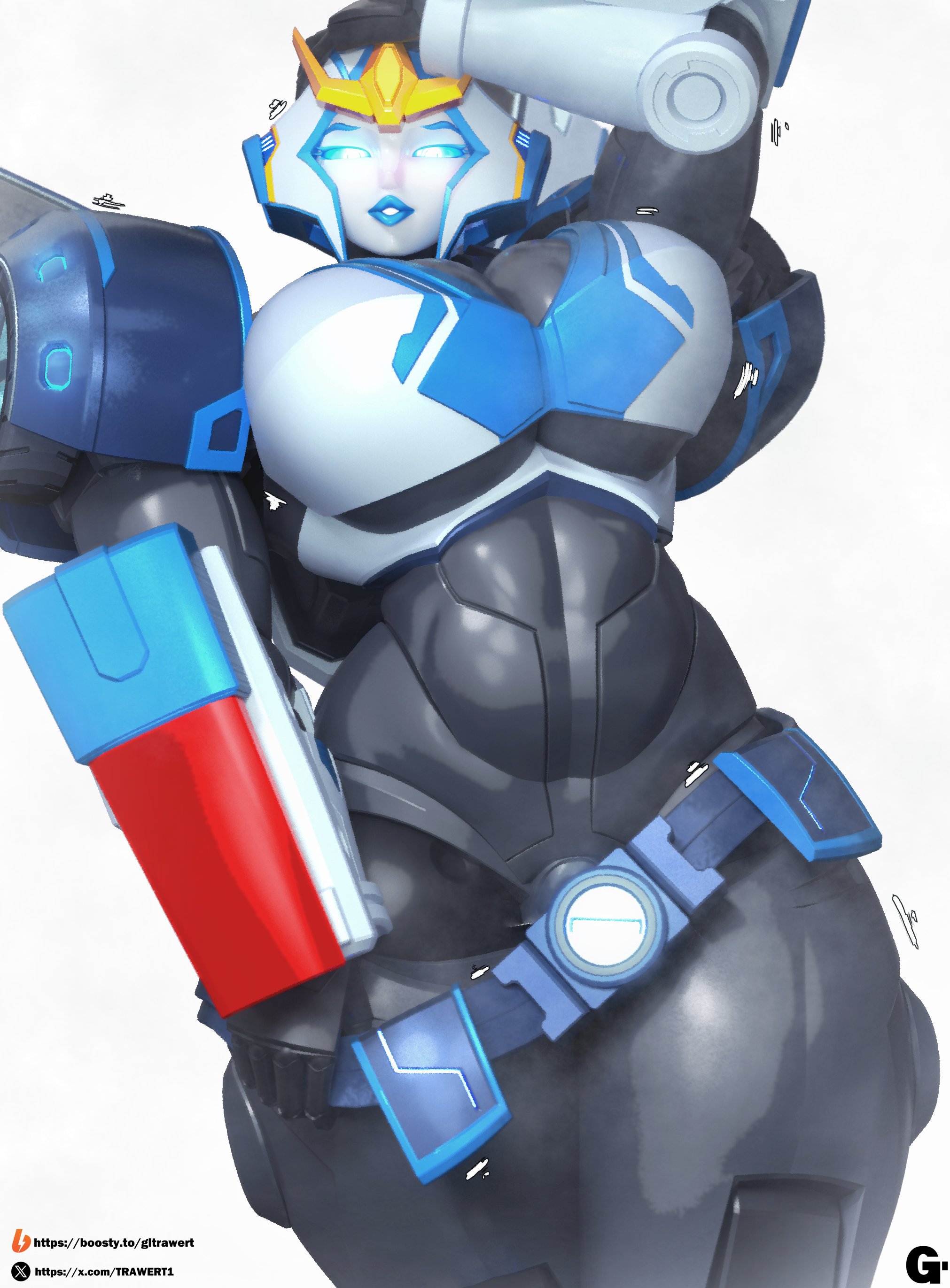 1girls, 3d, alien, alien girl, autobot, big breasts, big lips, breasts, cleavage, female, huge breasts, mature female, robot, robot girl, solo, strongarm (transformers), thick thighs, transformers, transformers robots in disguise (2015), trawert, voluptuous