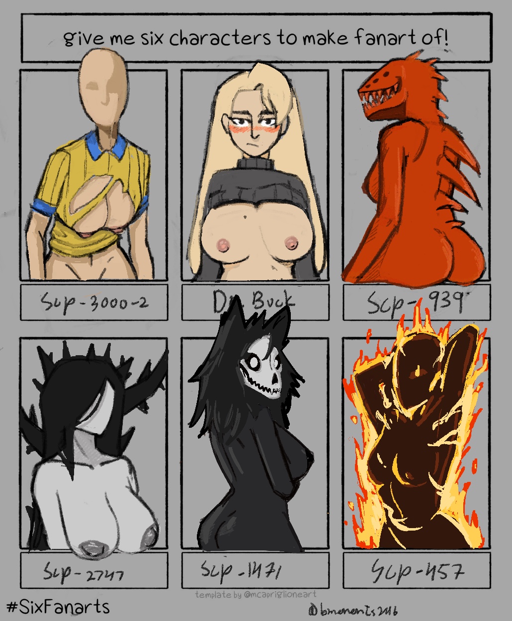 2d, 2d (artwork), 6girls, amelia buck, anafabula, female, female only, fire girl, human, humanoid, mal0, mal0 (species), malo, monster, monster girl, naked, naked female, nude, nude female, rule 63, scp containment breach, scp foundation, scp-1471, scp-1471-a, scp-2747, scp-3008, scp-3008-2, scp-457, scp-939, six fanarts challenge