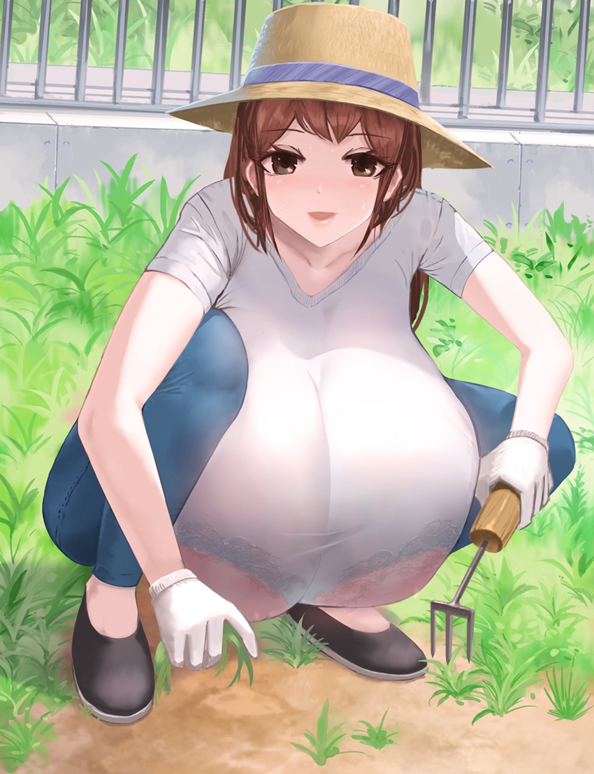 1girls big_breasts bra breasts breasts_bigger_than_head female hat masamasa only_female original smile