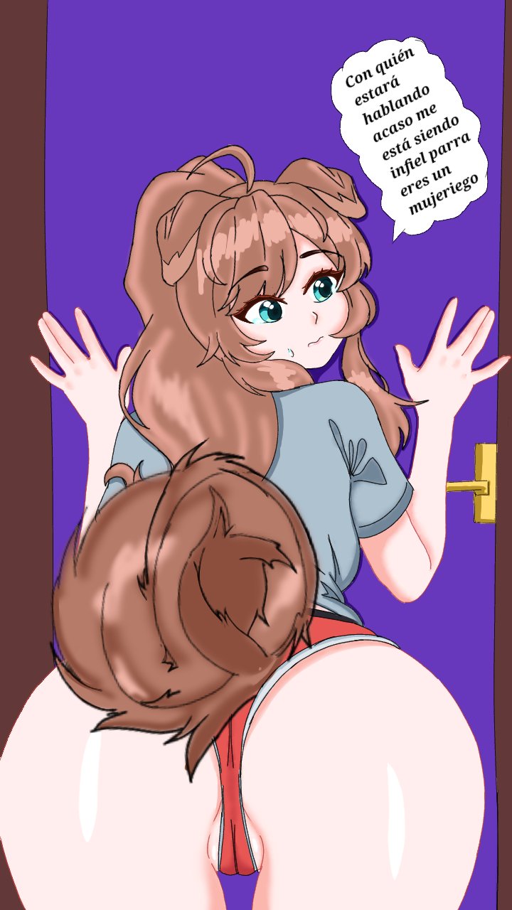 1girls animal_ears animal_tail ass back_view big_ass blue_eyes brown_hair dog_girl kemonomimi latam_virtual_youtuber lilybell_vt long_hair oneeshi pussy pussy_visible_through_clothes solo_female spanish_text tagme text thighs twitch virtual_youtuber vtuber vtuberfanart yoshi_kawa_kun youtube