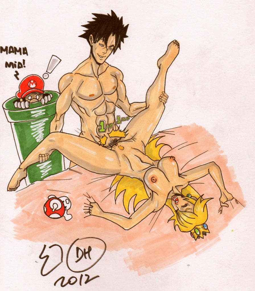 breasts color crown dragonhorse10 drawn ear_piercing female human male mario mario_(series) multiple_males muscles mushroom nintendo nipples nude piercing princess_peach sex straight super_mario_bros. tagme warp_pipe