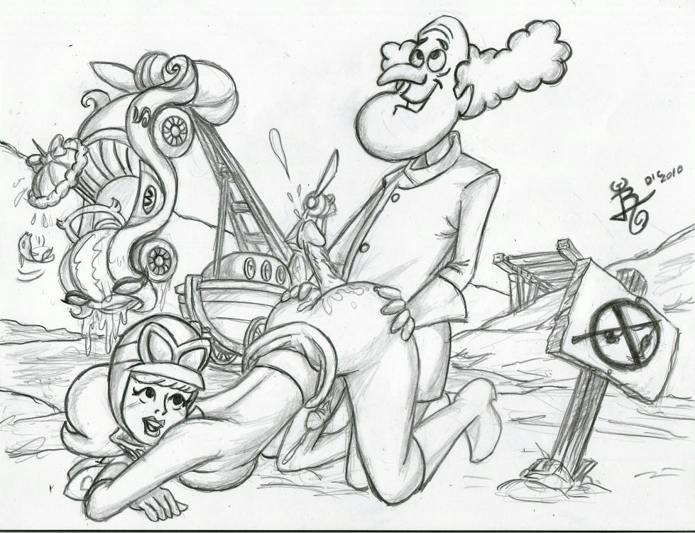 2010 futanari hanna-barbera intersex male_on_futa monochrome pat_pending penelope_pitstop penis rlg top-down_bottom-up wacky_races