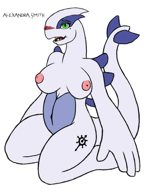 anthro blush breasts color female female_only januspeldragon lugia nipples nude pokemon pokemon_(species) sitting solo tagme