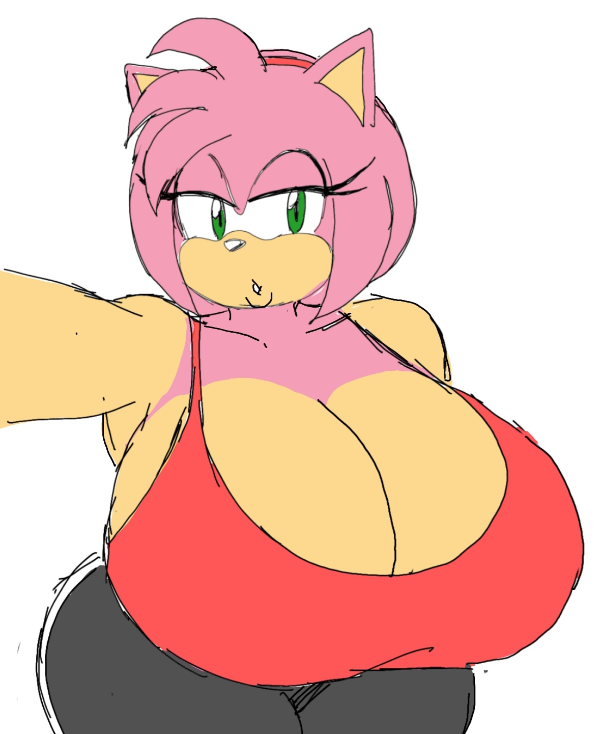 amy rose, anthro, breasts, female, horny female, leggings, momiji (artist), sega, sonic (series), sonic the hedgehog (series), sports bra