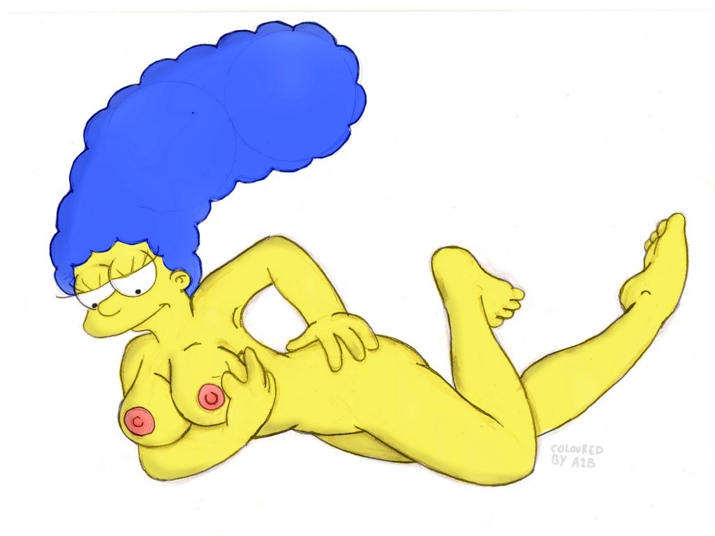 a2b blue_hair breasts color cordless curly_hair exposed_breasts eyes female female_only hair human long_hair marge_simpson nudity open_eyes skin solo the_simpsons yellow_skin