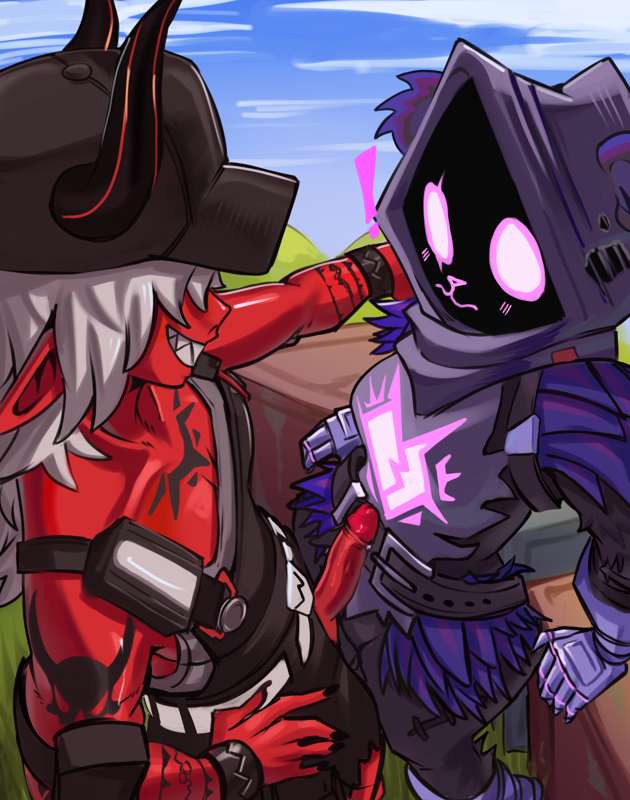 desdemona (fortnite), female, futa on female, futanari, intersex, moxydrawsmore, purple fur, raven team leader, red skin