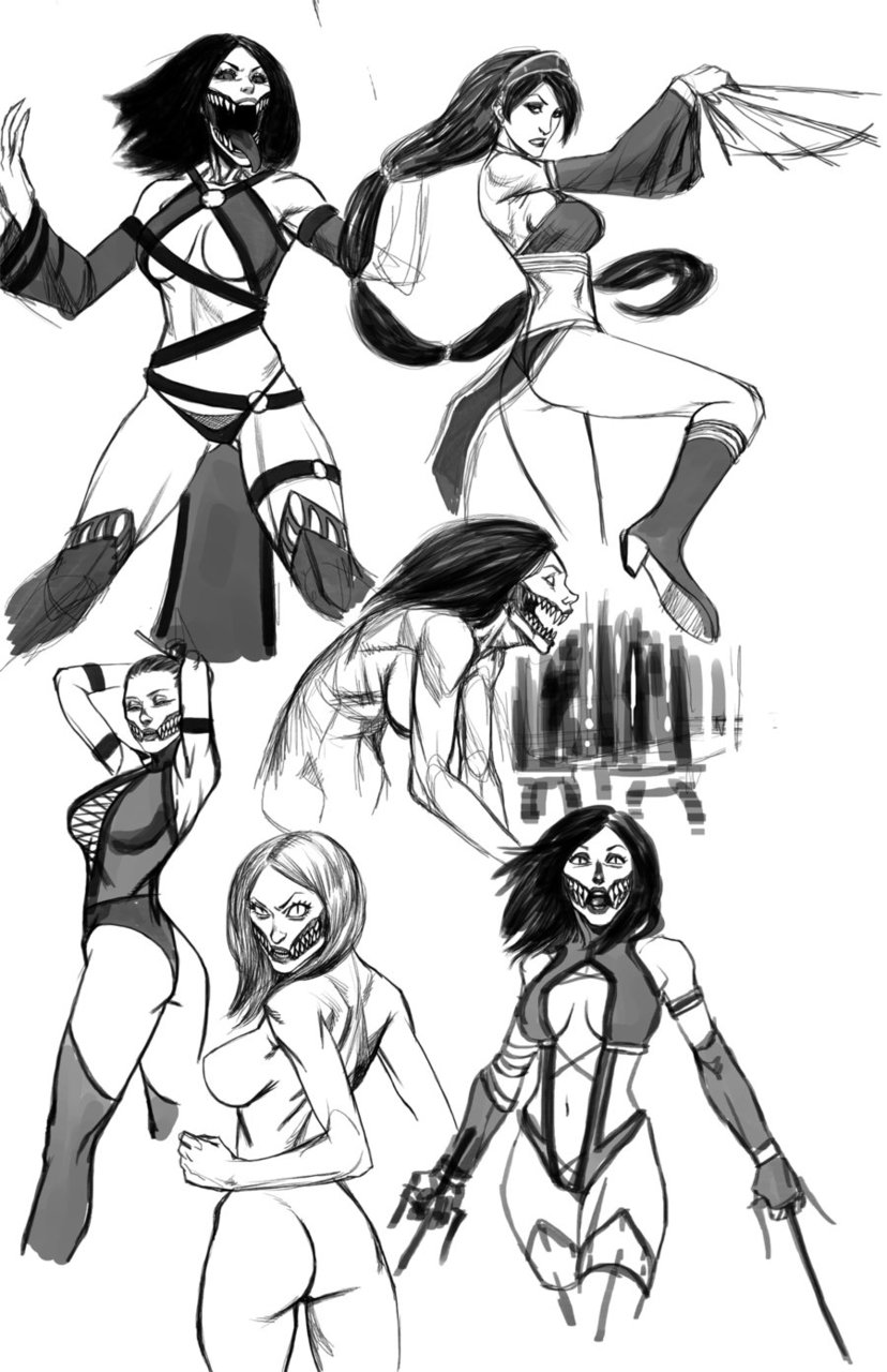 2d 2girls black_and_white kachakacha kitana kitana_(mk9) mileena mileena_(mk9) mileena_(mkx) monochrome mortal_kombat mortal_kombat_(2011) mortal_kombat_x multiple_girls multiple_poses nude pose sisters sketch tagme unmasked