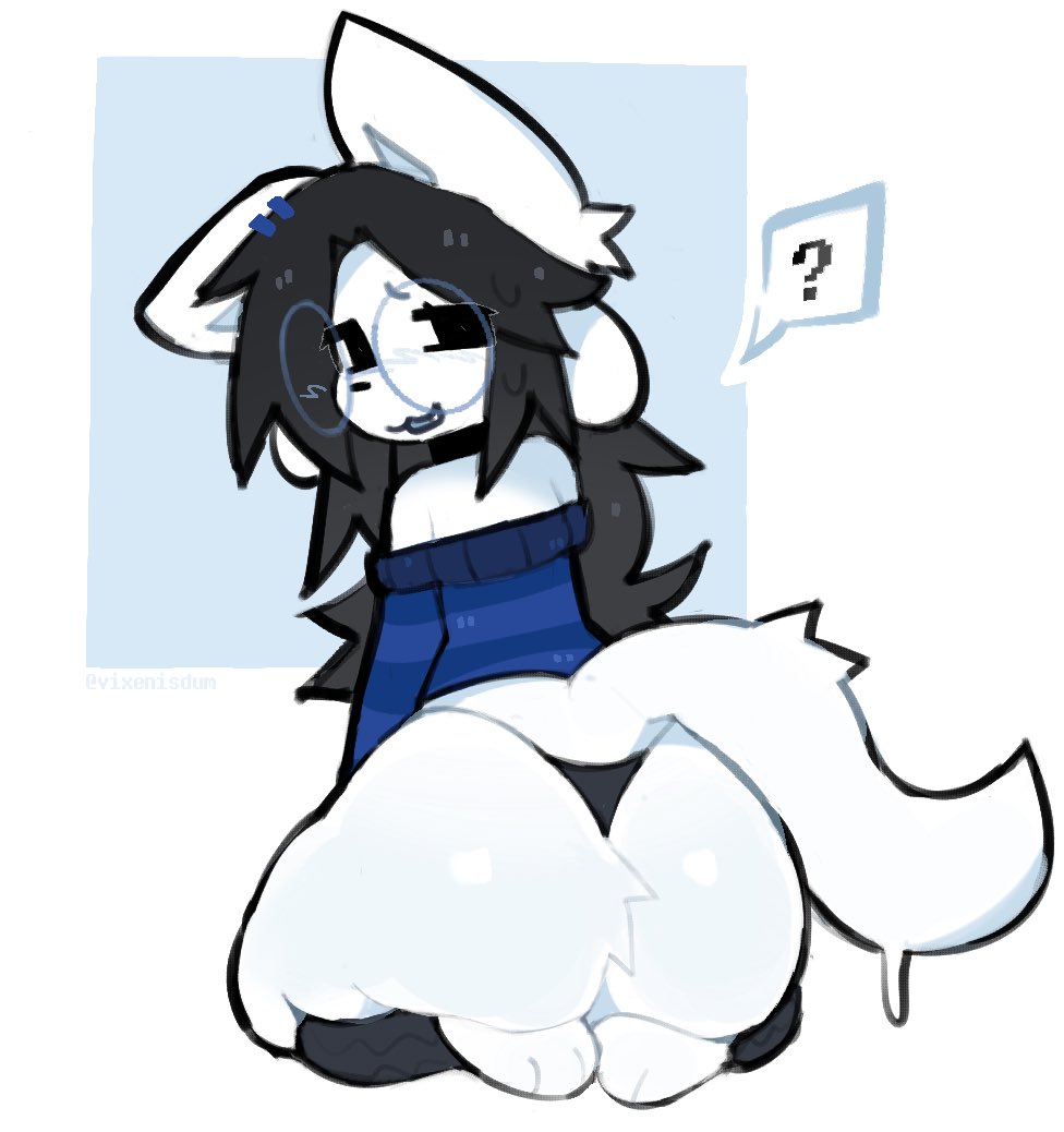 big ass, furry, glasses, hoodie, panties, paws, tail, temmie, temmie (undertale), vixenisdum, white fur