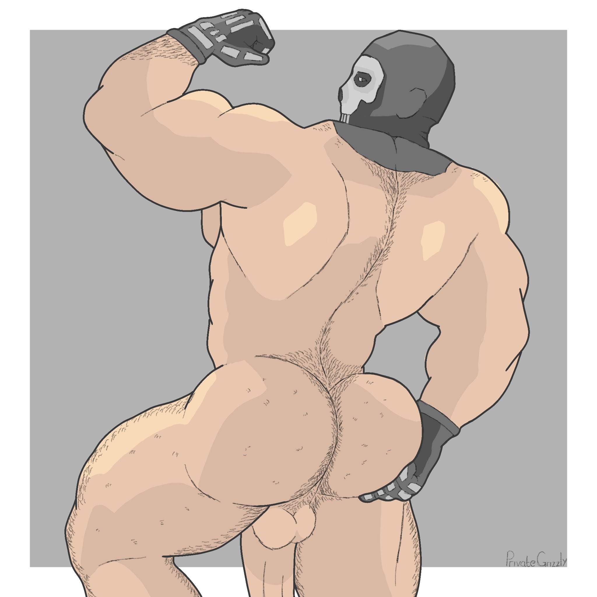 1boy, ass, ass focus, bara, big ass, big butt, bubble ass, bubble butt, call of duty, dat ass, dat butt, fat ass, fat butt, flexing, flexing bicep, ghost (modern warfare 2), huge ass, huge butt, large ass, large butt, male, male only, mask, masked, masked male, muscular, muscular male, private grizzly, round ass, round butt, showing ass, simon riley, solo, thick ass, thick butt