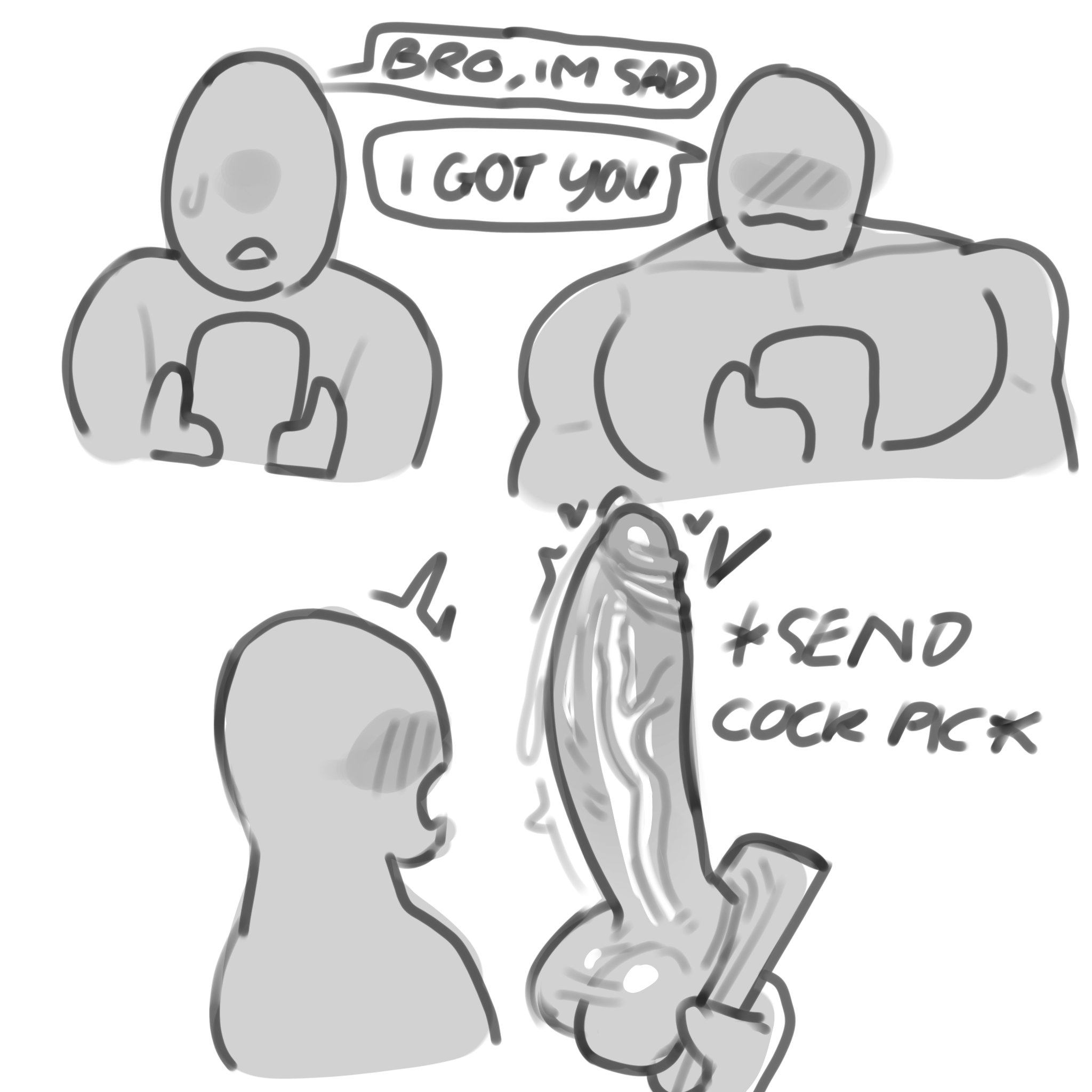 2boys, 2d, 2d (artwork), 2d artwork, anon, anonymous male, apzapuru, blush, bro, bro talk, cock, drooling, gay, grey body, heart, holding object, male, male only, male/male, muscular, nude photo, pecs, penis, phone, precum, precum drip, sending nudes, simple, sketch, surprised, sweat, taking picture, throbbing penis, toony, toony face, twitching penis, vein, veiny penis, yaoi