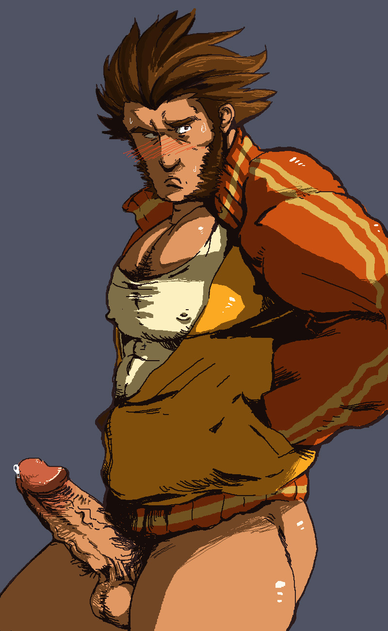 1boy artist_request balls ballsack blush body_hair bottomless brown_hair capcom erect_penis erection facial_hair foreskin foreskin_folds gyakuten_saiban highres human intact male male_only male_pubic_hair masculine mature_male muscular_male niboshi_saburou pantsless penis precum pubes retracted_foreskin scrotum sideburns simple_background solo straight_hair testicles veiny_penis will_powers