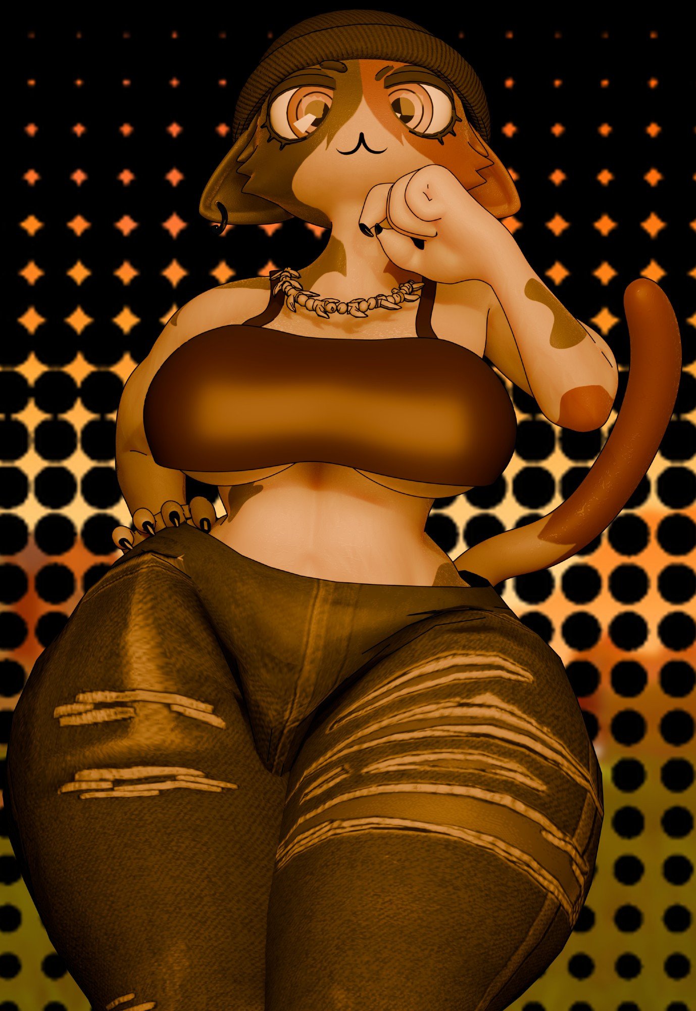 3d, 3d (artwork), 3d model, anaroth, ass, big ass, big breasts, breasts, cat girl, cat tail, catgirl, epic games, feline, female, fortnite, furry, jeans, meow skulls (fortnite), palmtreerothic, ripped pants, thick ass, thick thighs, thighs