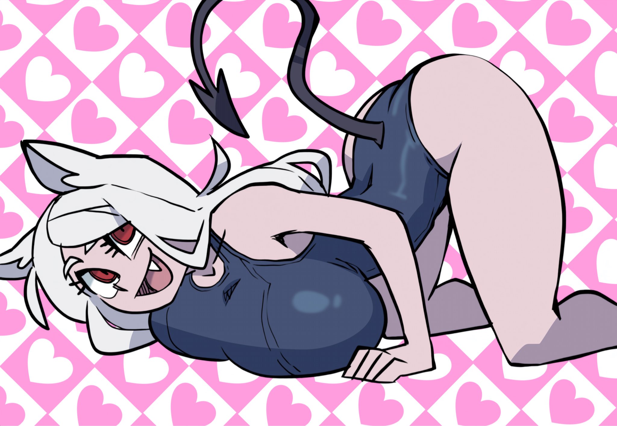 1girls, 2026, all fours, alternate body type, alternate breast size, animal ears, animal humanoid, arched back, ass, ass up, big breasts, breast press, breast rest, breasts, busty, canid, canine, canine humanoid, canis, cerberus (helltaker), clothed, clothed female, clothing, curvaceous, curvy, demon, demon girl, demon humanoid, demon tail, dog ears, fang, female, fully clothed, grey body, grey skin, hair, happy, helltaker, hi res, huge breasts, humanoid, kemonomimi, kneeling, large breasts, long hair, looking at viewer, mammal, mammal humanoid, one-piece swimsuit, open mouth, parallaxfused, parted bangs, red eyes, side view, skin tight, smile, smiling, smiling at viewer, solo, spade tail, swimsuit, tail, teeth, thighs, tight clothing, tongue, top heavy, white hair, wide hips