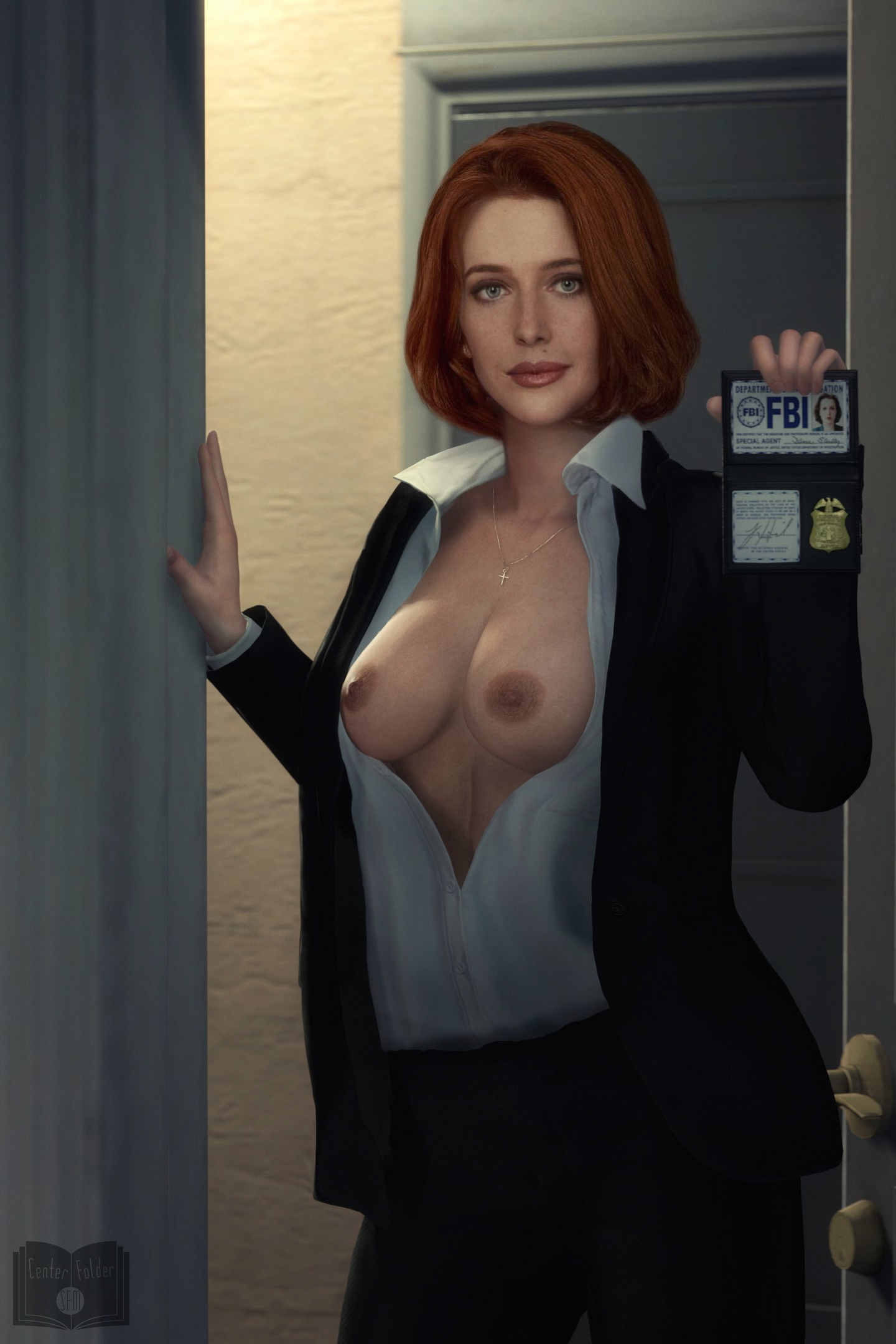1girls, 3d, breasts, breasts out, centerfoldersfm, dana scully, fbi agent, female, female only, ginger, ginger female, ginger hair, light skin, light-skinned female, nipples, solo, solo female, tits out, x-files
