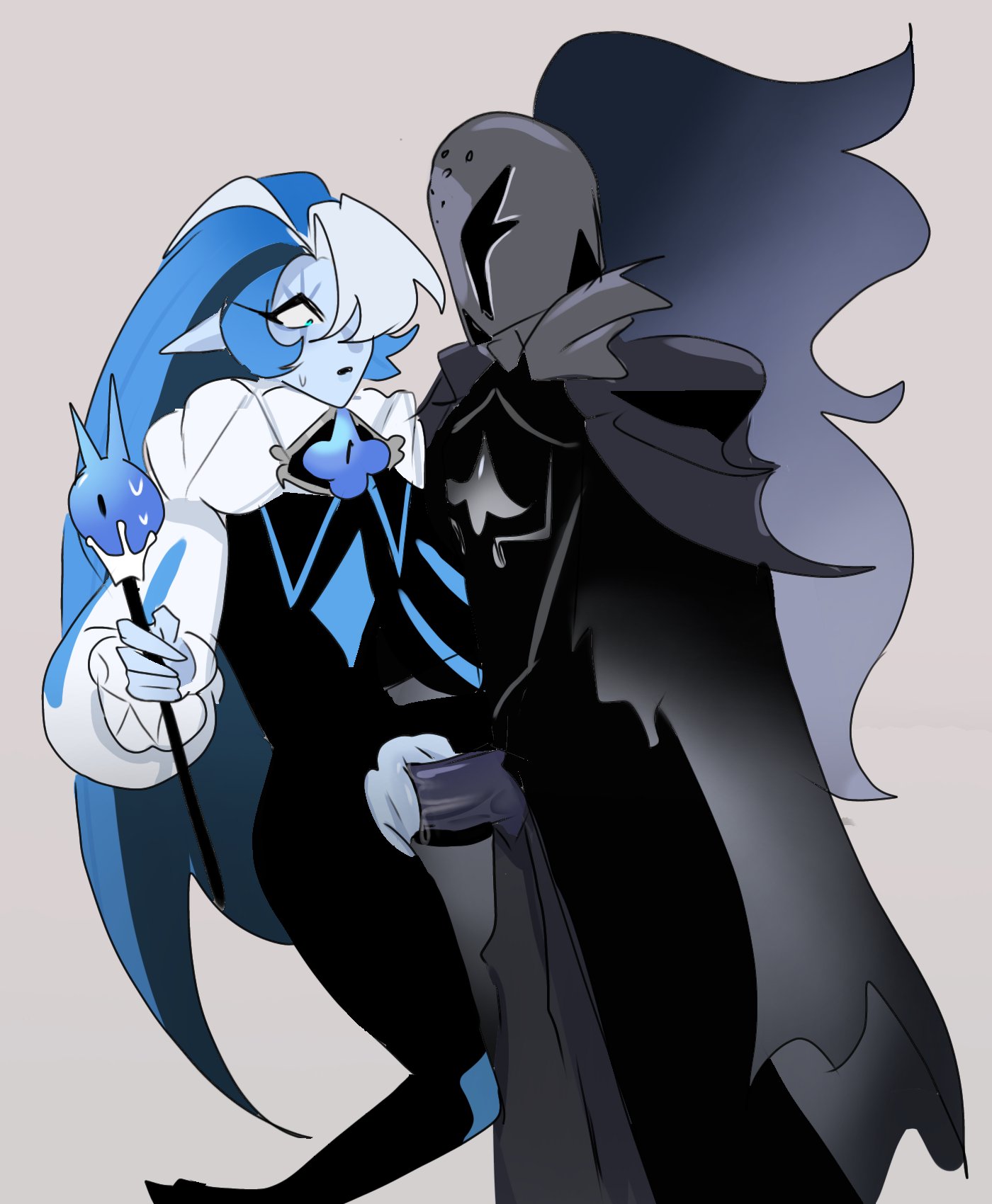 1boy, 1boy1cuntboy, 1cuntboy, 1cuntboy1male, 2boys, armor, armored male, blue skin, cookie run, cookie run kingdom, cuntboy, cuntboy/male, dark purple skin, humanoid, intersex, intersex/male, jester, jester outfit, knight, light blue skin, long hair, male on cuntboy, male on intersex, male only, male/intersex, non-human, non-human only, shadow milk cookie, silent salt cookie, yaoi, zilvazy
