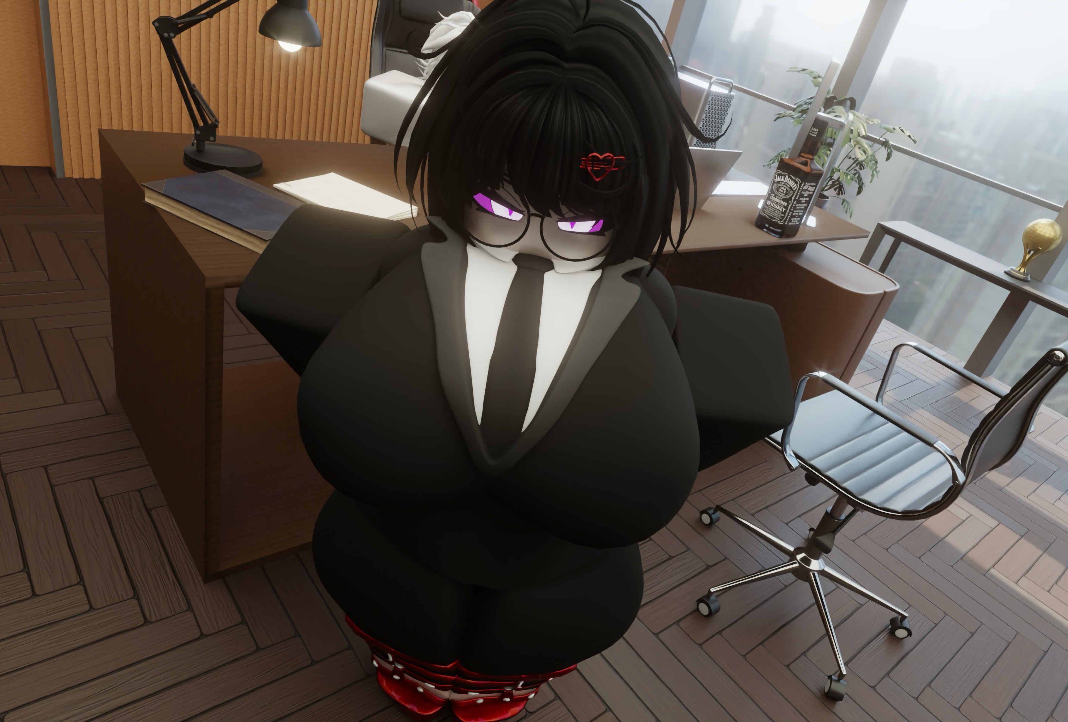 1girls, 3d, dndoodle, girl, glasses, male, nykosucks, office, office clothing, office lady, roblox, roblox avatar, robloxian, self upload, suit, suit and tie, tagme