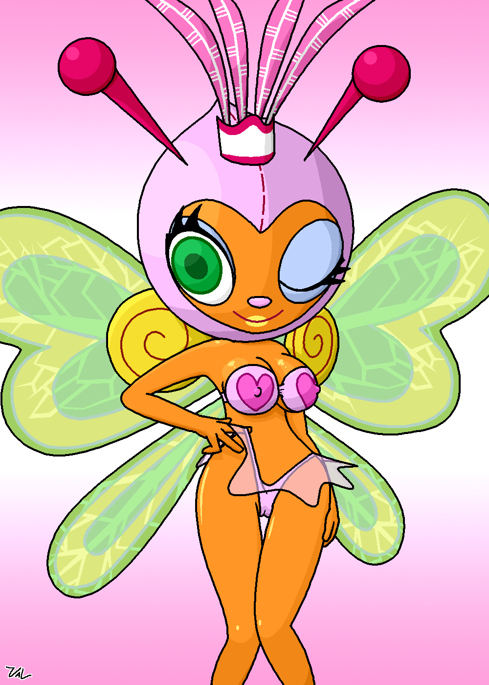 antennae blonde_hair butterfly cameltoe erect_nipples green_eyes linda_the_butterfly samba_de_amigo tagme val_(artist) wings wink