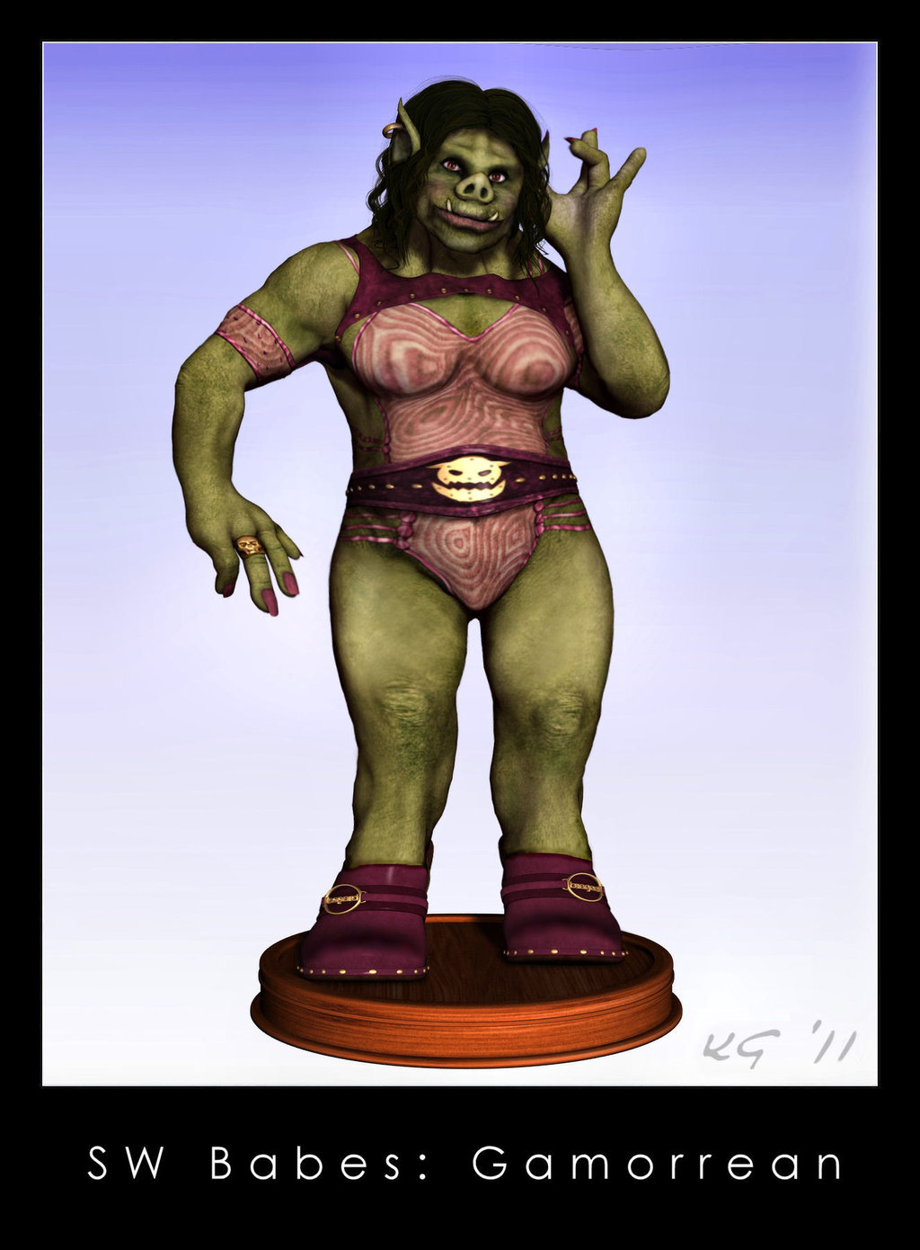 3d alien big_breasts breasts female gamorrean green_skin kaernen nipples star_wars text tusks