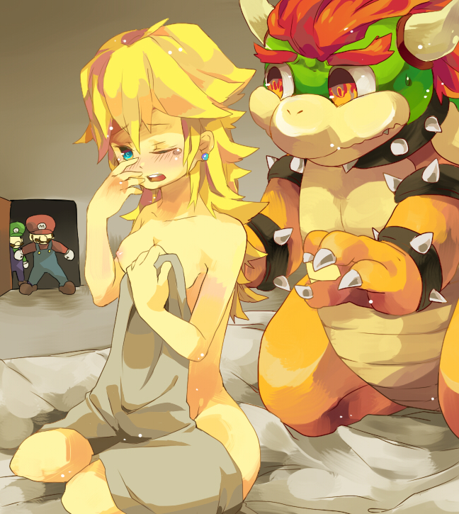 bowser breasts clothes color cute facial_hair female hair human interspecies koopa luigi male mario mario_(series) moustache multiple_males nekoga456 nintendo nipples nude princess_peach unexpectedly_good