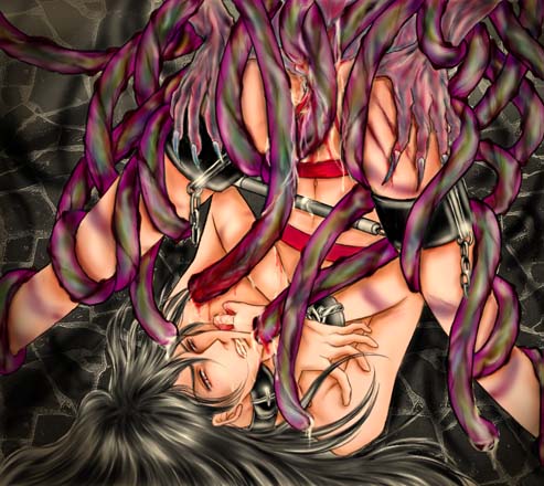 anal anal_penetration anal_sex anal_tentacle black_hair bleeding bleeding_from_anus blood bondage chaos_(final_fantasy) claws demon final_fantasy final_fantasy_vii long_hair long_hair_male male_only rape raped_by_monster red_eyes restrained_legs scratch_marks scratches scratching tagme tentacle_in_ass tentacles vincent_valentine