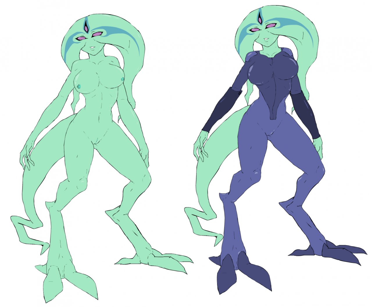 1girls 3_eyes alien alien_girl alien_only ben_10 breasts cartoon_network digitigrade female green_skin humanoid methados multi_eye purple_eyes solo solo_female tail tentacle_hair uxorite white_background xylene