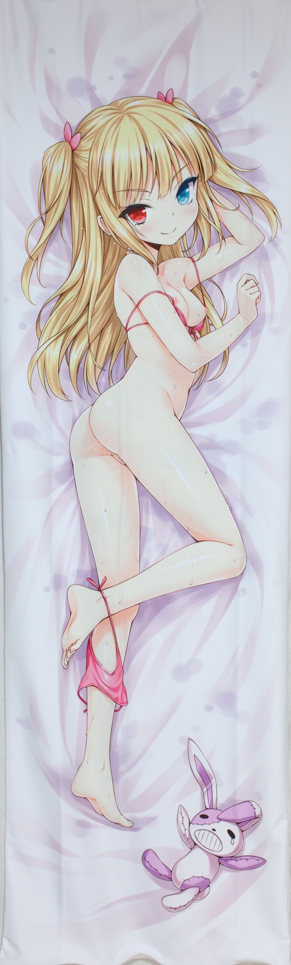 blonde_hair boku_wa_tomodachi_ga_sukunai bra breasts dakimakura female hasegawa_kobato heterochromia high_resolution hinoto_hitsuji nude panties pussy small_breasts smile solo stuffed_toy tied_hair twintails two_side_up